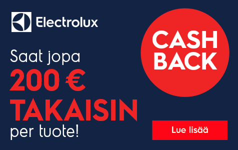 Saat jopa 200€ rahaa takaisin ostaessasi Electrolux Cashback tuotteita 27.1. - 9.3. välisenä aikana. Klikkaa ja lue lisää.