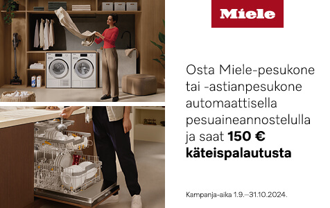 Osta Miele -pesukone tai -astianpesukone automaattisella pesuaineannostelulla ja saat 150€ rahaa takaisin!