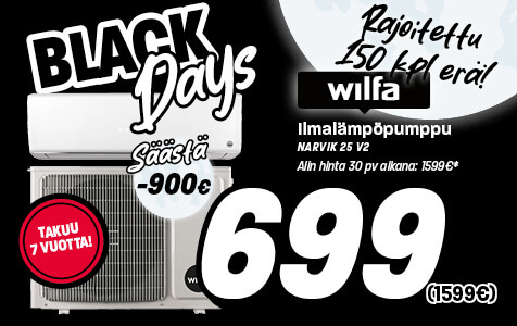 Wilfa ilmalämpöpumppu Black Days hintaan!