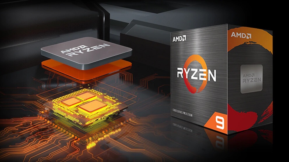 AMD prosessori sekä myyntipakkauksessa että rakennetta ja mikrosirua kuvaavassa havainnekuvassa