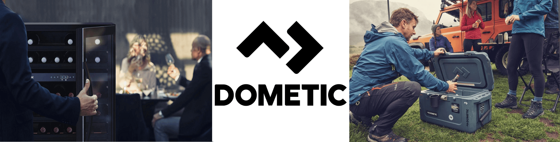 Dometic viinikaappi ja matkajääkaappi käytössä. Kuvassa lukee Dometic